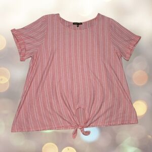 Always Indigo Pink Stripe Tie-Front Top Size 2X